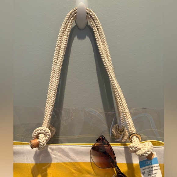 NWT J.McLaughlin Harper Clear Yellow Stripe Tote Stadium Beach Bag Rope - Picture 4 of 12
